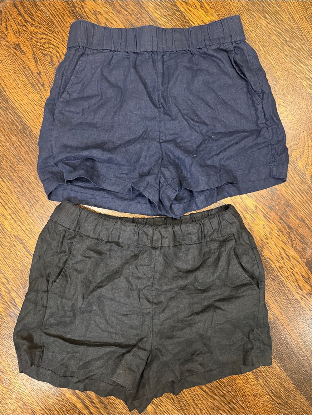 Bundle of 2 Pairs J. Crew Navy and Black Elastic-Waist 100% Linen Shorts